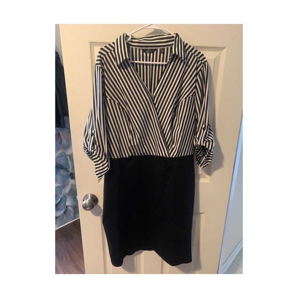 Women’s Business Striped Dress Black & White 1x